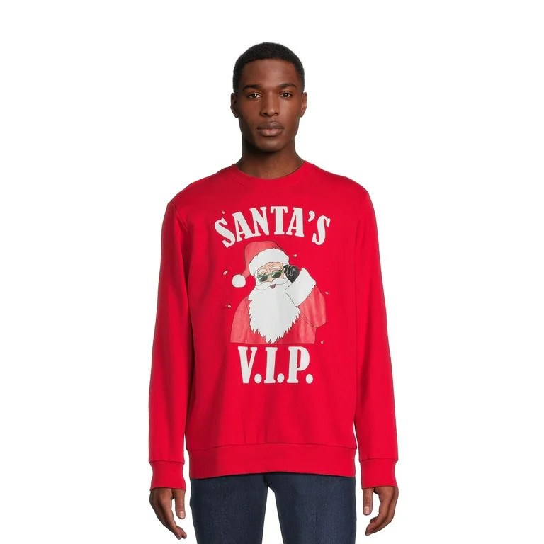 Holiday Time Men's Santa VIP Crewneck Fleece Sweatshirt, Sizes S-3XL | Walmart (US)