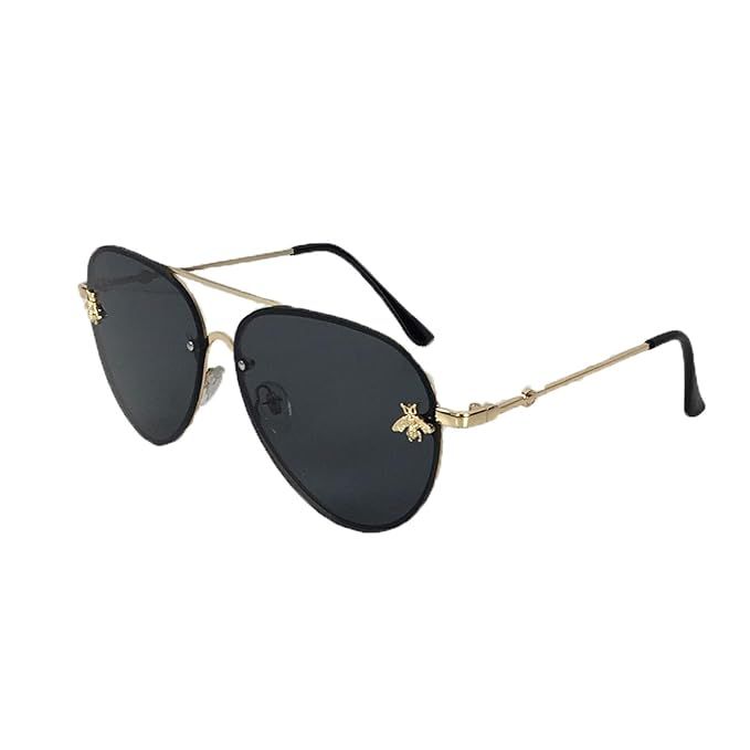 Fashion Culture Women's Beehave Bee Charm Aviator Sunglasses, Black | Amazon (US)