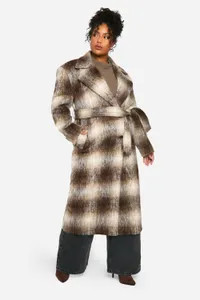 Plus Check Oversized Wool Look Coat | boohoo (US & Canada)