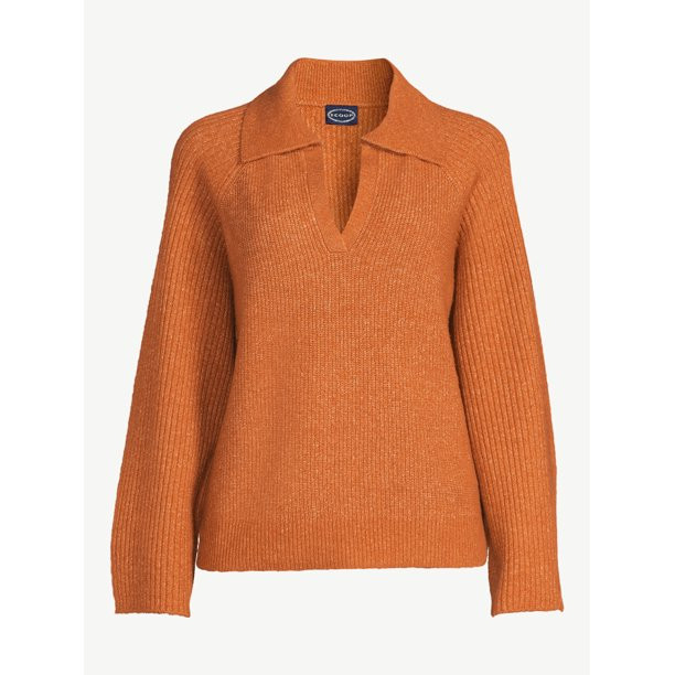 Scoop Women's Polo Sweater with Slit Sleeves - Walmart.com | Walmart (US)