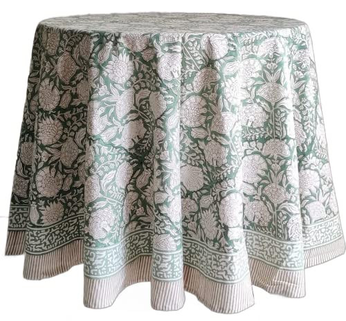 ATOSII Jade 100% Cotton Boho Round Tablecloth, Block Print Floral Table Cloth Linen for Dining, Parties, Weddings, Outdoors I Table Decor 90" Inches I | Amazon (US)