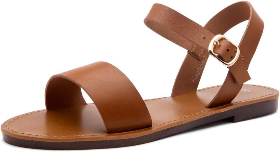 Herstyle Keetton Womens Flat Sandals Open Toe Ladies Dressy Sandals Black White Cognac Flat Sanda... | Amazon (US)