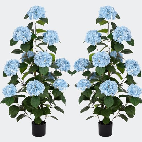 VerdantLife 4ft Faux Hydrangea Trees Outdoor with Full Real Touch Flowers,Realistic Leaves,2Pack Artificial Hydrangea Bush Plant,Faux Outdoor Hydrangeas for Porch Patio Front Door Yard Room (Blue) | Amazon (US)