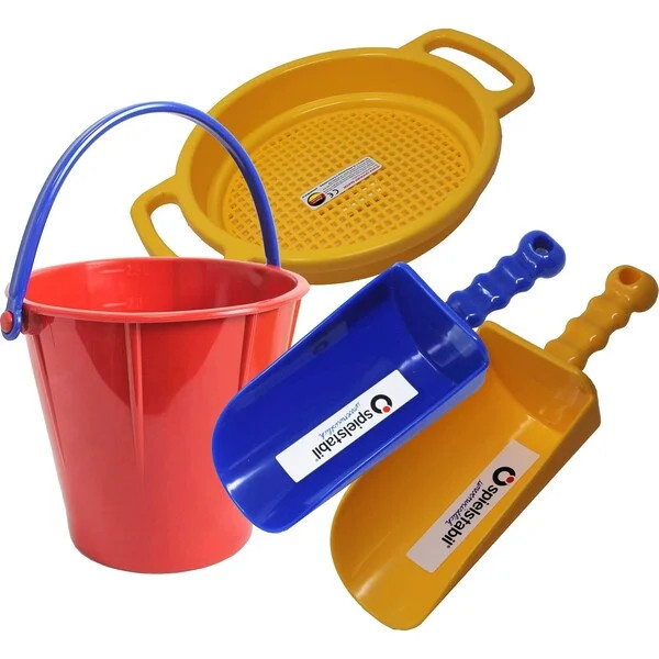 Sand Toys Bundle Includes Large Pail, Large Sieve, 2 Large Scoops (Colors Vary - Made in Germany) | Maisonette