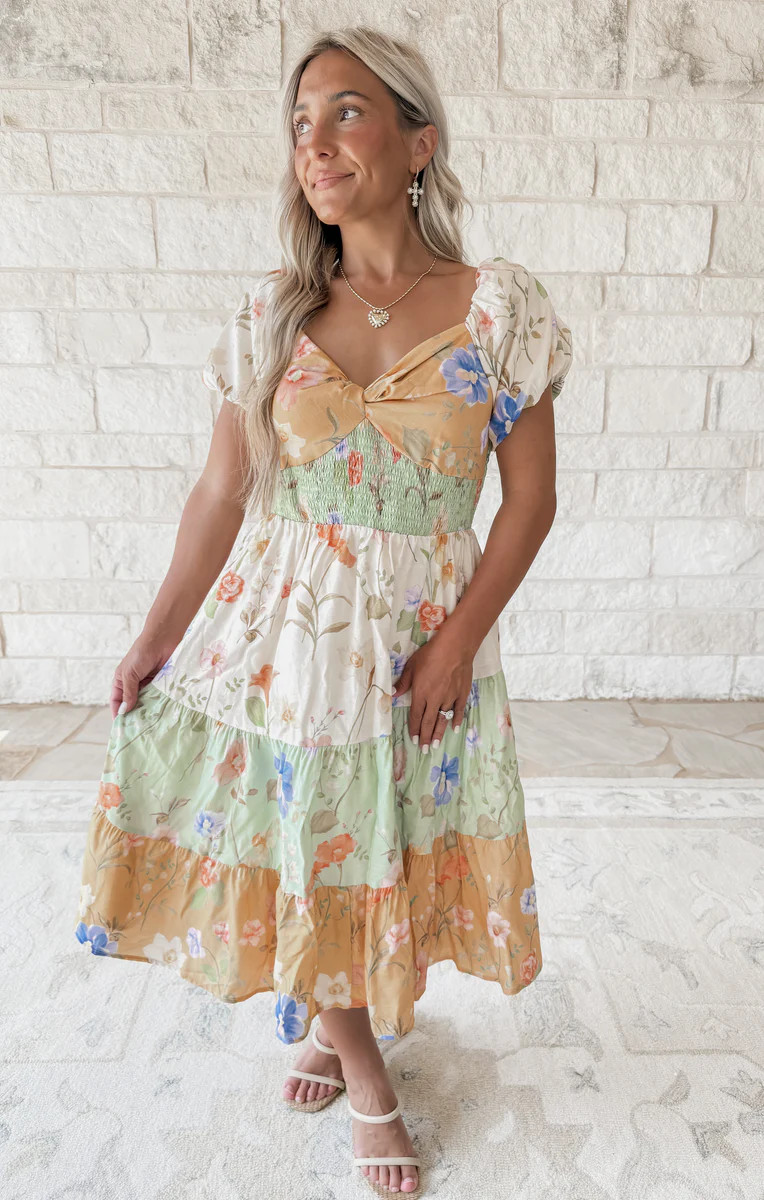 Naturally Charming Floral Multicolor Tiered Dress | CK Squared Boutique