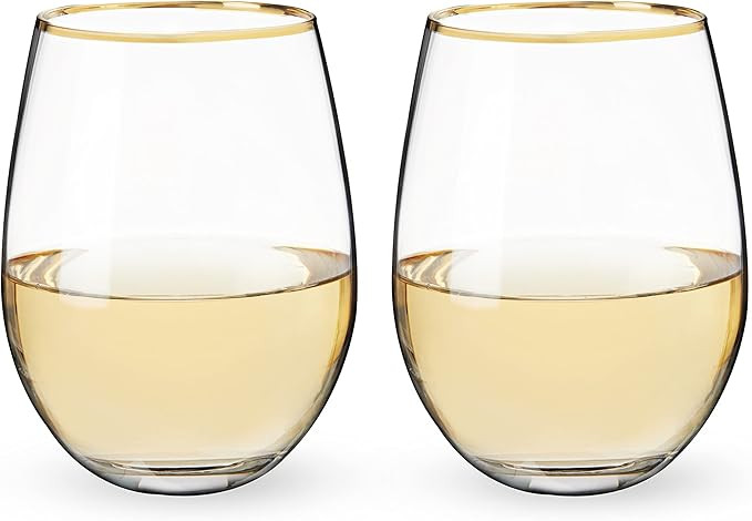 Twine Gilded Wine Glasses, Gold Rimmed Clear Wine Glass Set, Stemless Wine Glasses, Set of 2, 18 ... | Amazon (US)