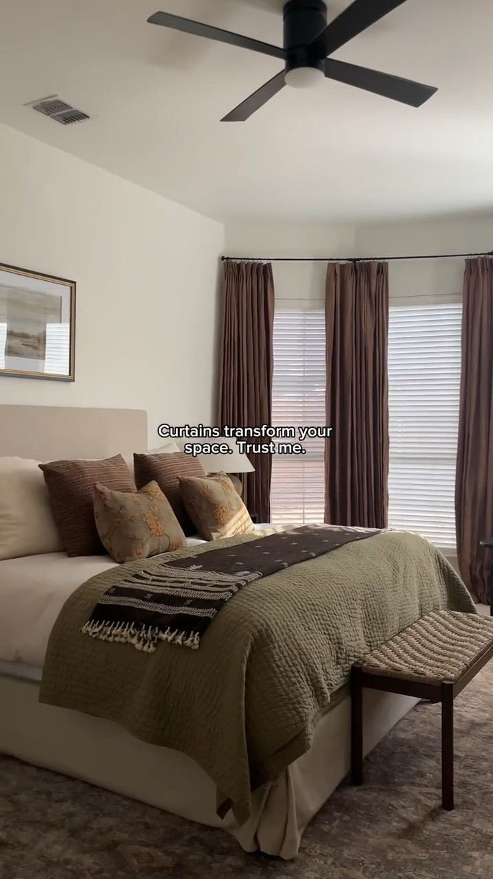 Curtains transform your space! 

curtains, pinch pleat curtains, two pages curtains, brown curtains, curtain rods, amazon curtains, throw blankets, art, master bedroom inspo, home inspiration, earthy bedroom 

#LTKstyletip #LTKVideo #LTKhome