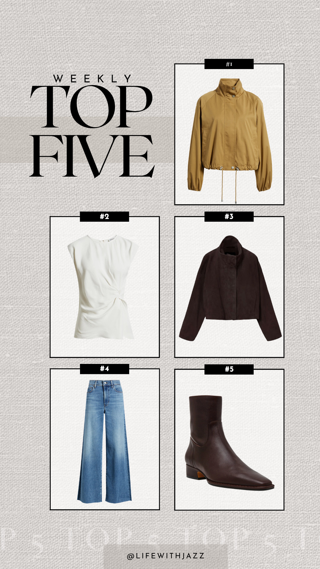 this week's top 5 bestsellers: 

Most of these items are part of the nsale 

1. Rails jacket -- some sizes are being restocked!
2. Nordstrom wrap top -- still in-stock, so flattering, great petite-friendly top 
3. AllSaints suede jacket -- some sizes are being restocked! 
4. FRAME le slim palazzo high waist jeans - so soft & comfy 
5. Steve Madden defne booties - brown suede is fully stocked, other colors are slowly being restocked! 

 #LTKSeasonal #LTKSaleAlert