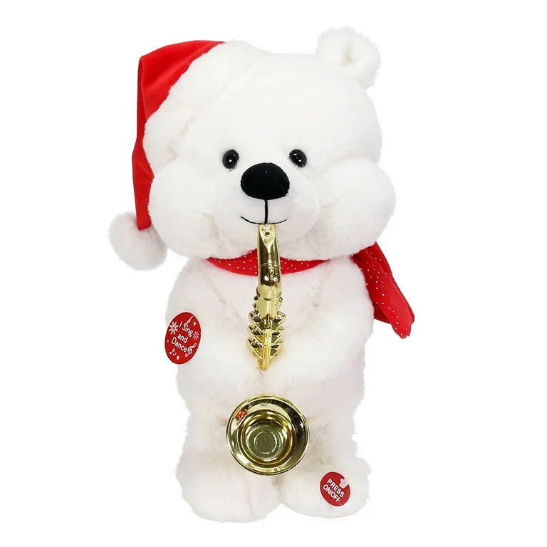 Animated Musical Polar Bear Christmas Plush with Saxophone, Red and White, 13", by Holiday Time | Walmart (US)