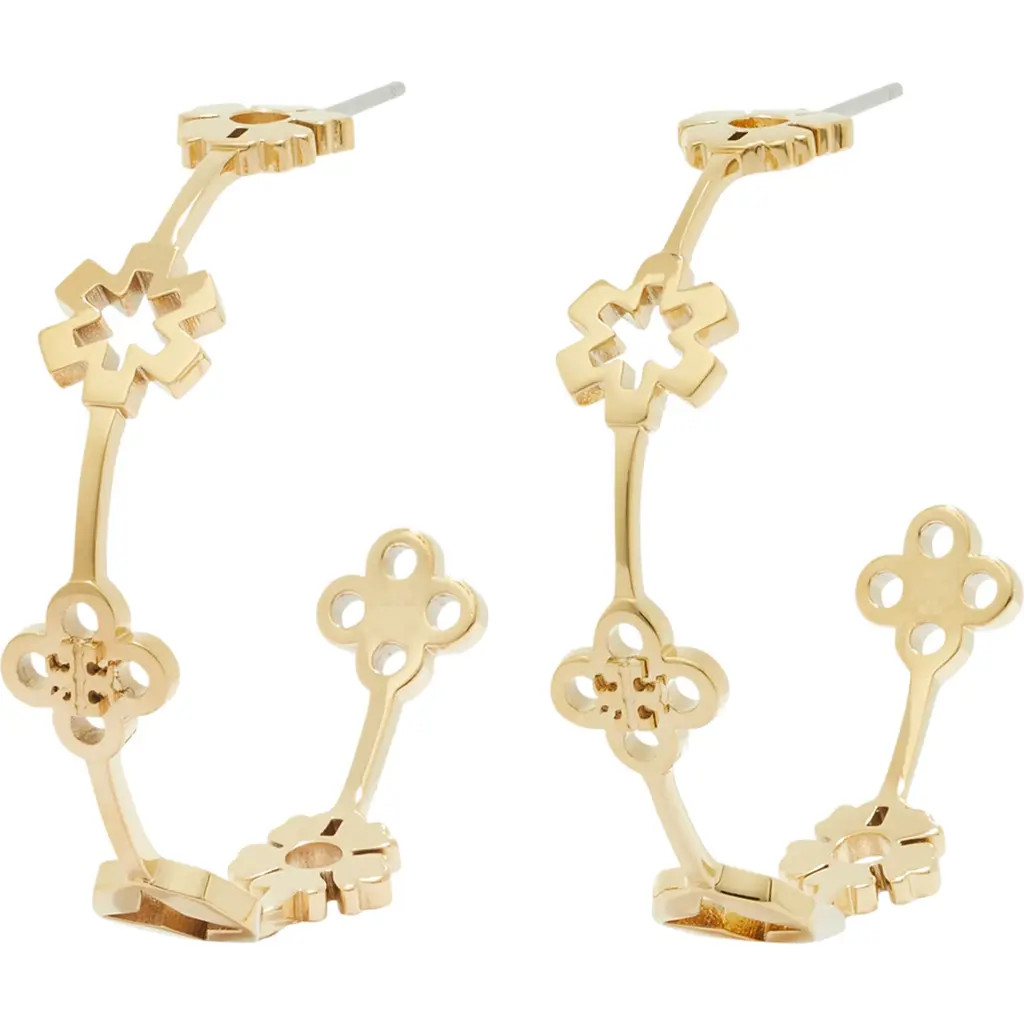Tory Burch Forget Me Not Hoop Earrings in Tory Gold at Nordstrom | Nordstrom