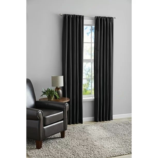 Mainstays Southport Solid Color Light Filtering Rod Pocket Curtain Panel Pair, Set of 2, Charcoal... | Walmart (US)