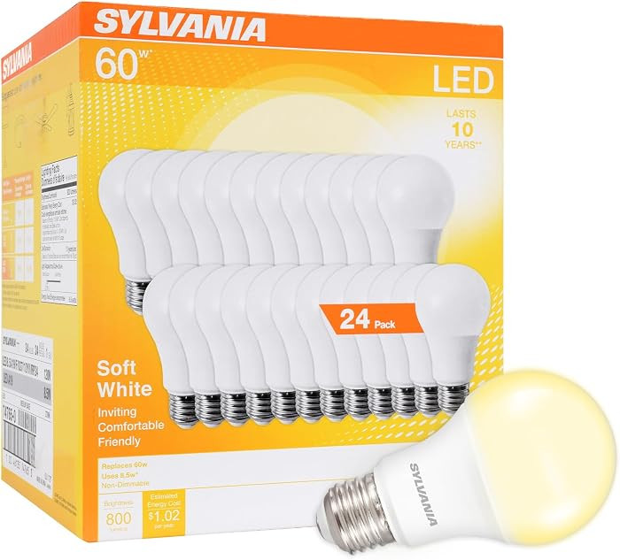 Sylvania LED A19 Light Bulb, 60W Equivalent, Efficient 8.5W, 10 Year, 2700K, 800 Lumens, Frosted,... | Amazon (US)