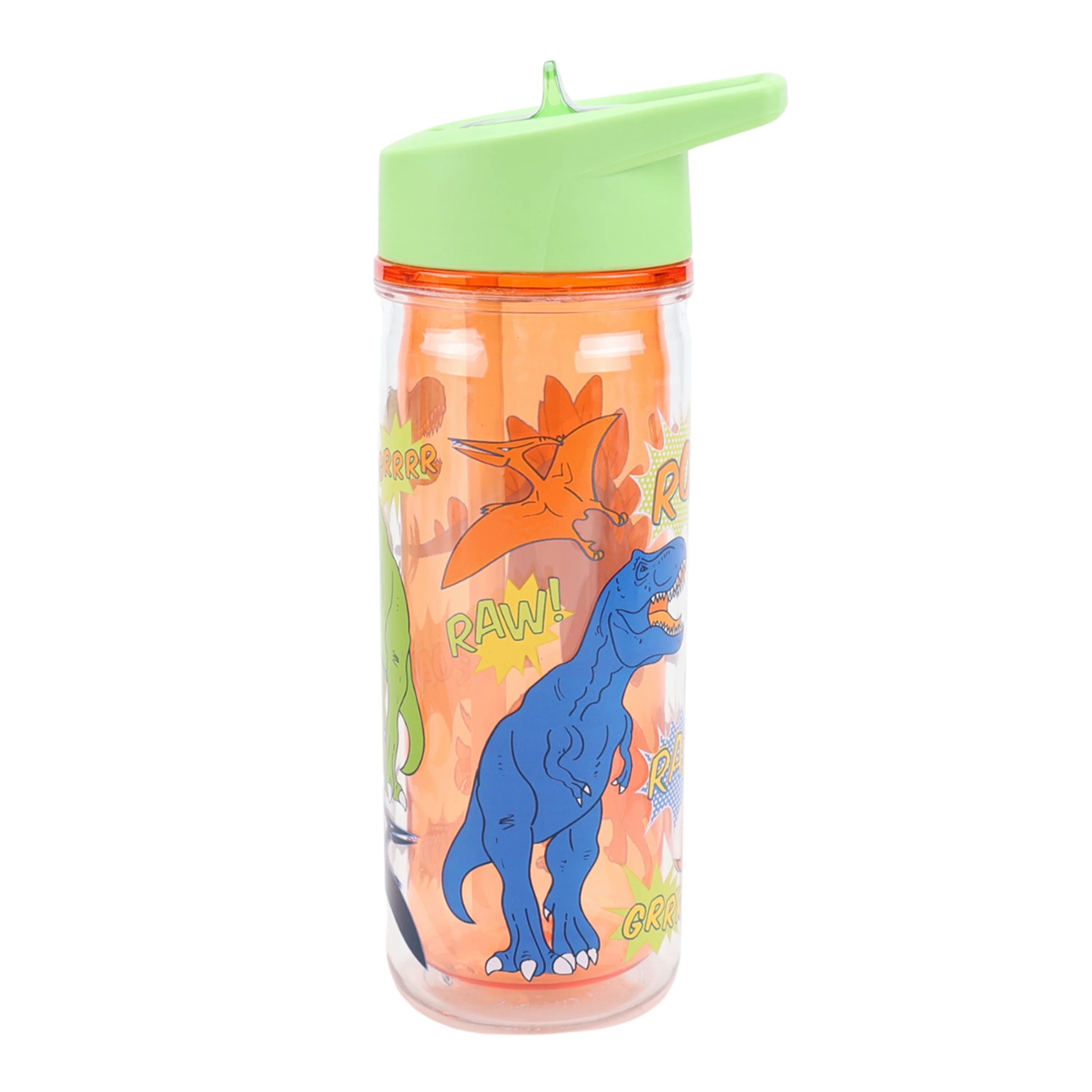 Your Zone 14-Ounce Plastic Water Bottle with Lid and Straw, Dinosaur, Double Wall Insulated | Walmart (US)