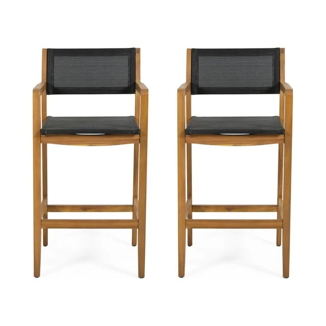 Noble House Matteo Outdoor Bar Stool - Teak/Black, 2 Pack | Walmart (US)