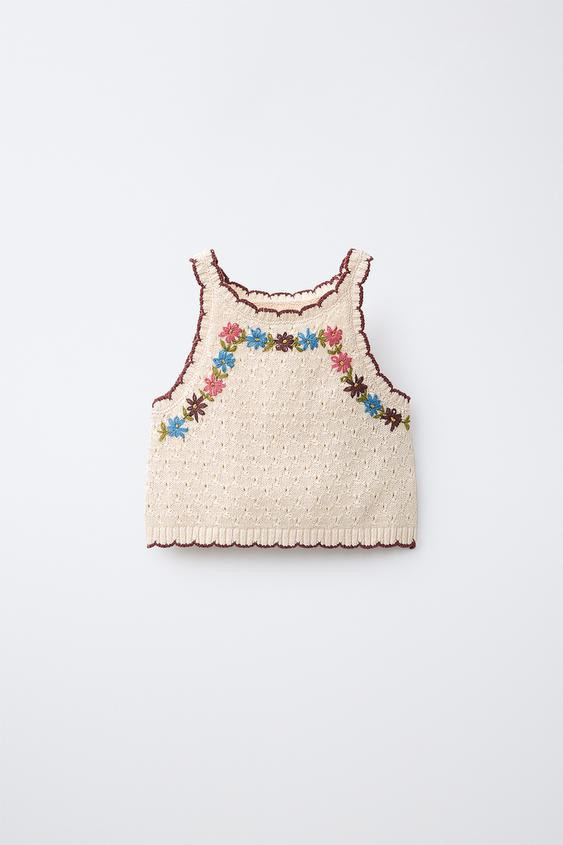 EMBROIDERED FLORAL KNIT TOP | Zara US