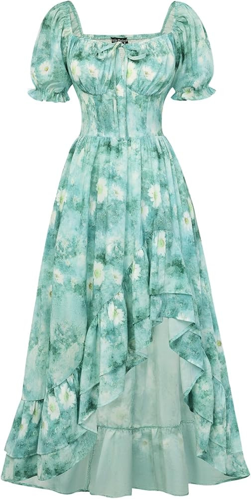 SCARLET DARKNESS Damen Viktorianisches Blumenkleid Puffärmel Lace-up A-Linie Sommer Corsagenklei... | Amazon (DE)
