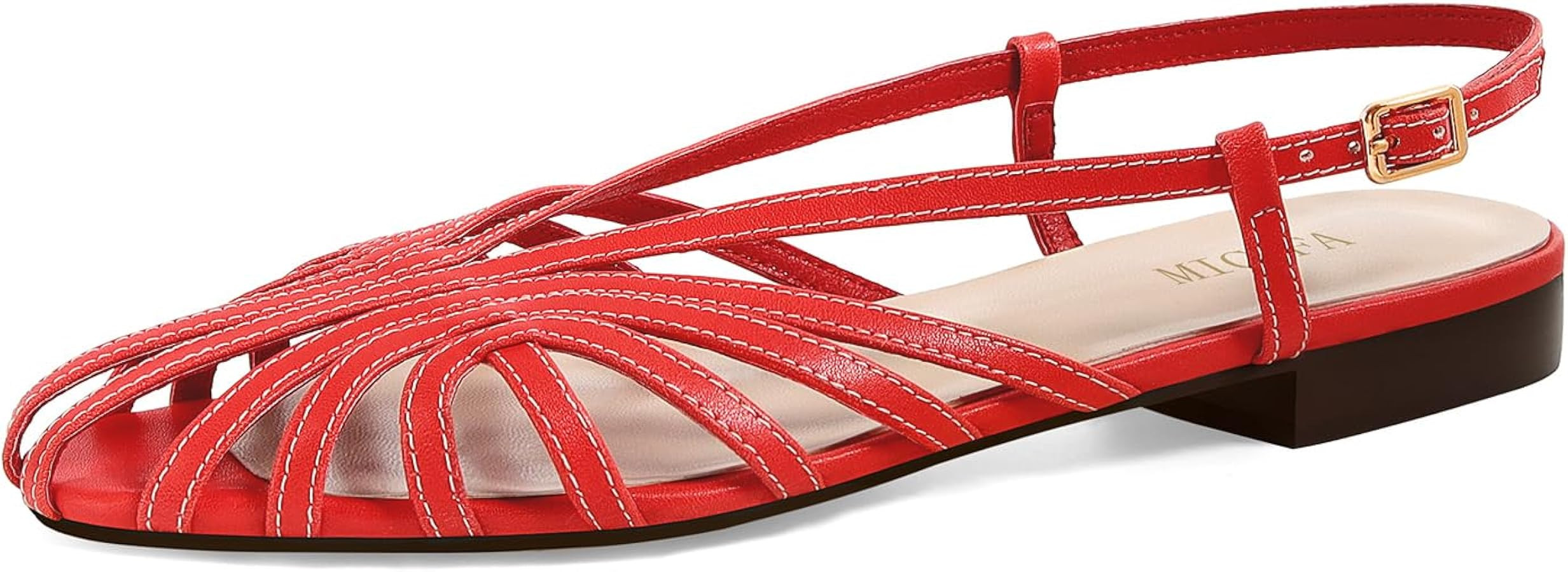 MICIFA Slingback Flat Sandals for Women Square Toe Low heel Sandals Buckle Strap Slip on Flats Su... | Amazon (US)