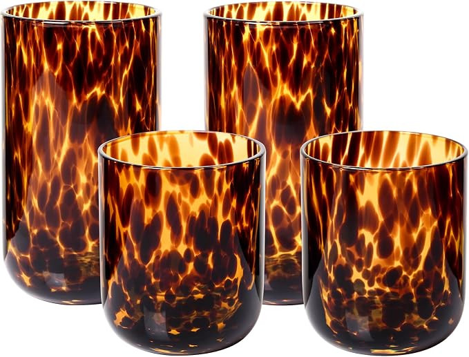 Tortoise Shell Drinking Glasses Set of 4, Brown Decorative Tortoise Shell Tumbler Cups for Wine &... | Amazon (US)