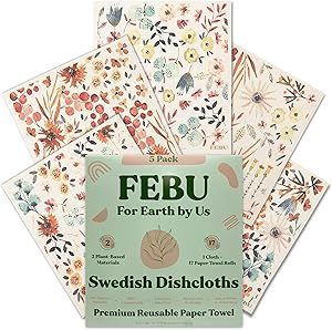FEBU Swedish Dishcloths for Kitchen | 5 Pack Watercolor Dish Towels | Reusable Paper Towels Washa... | Amazon (US)