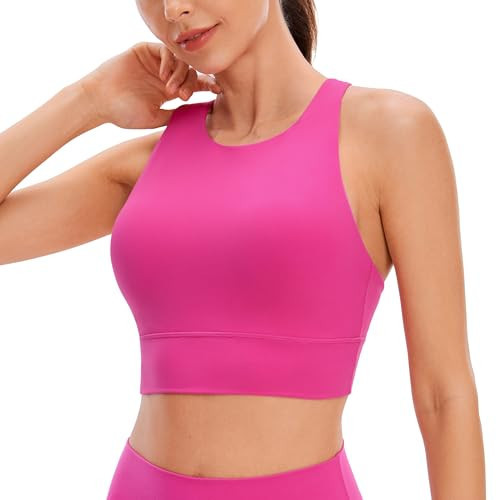 CRZ YOGA Womens Butterluxe Strappy High Neck Longline Sports Bra - Wireless Criss Cross Back Padded Workout Cropped Top Hibiscus Purple X-Large | Amazon (US)