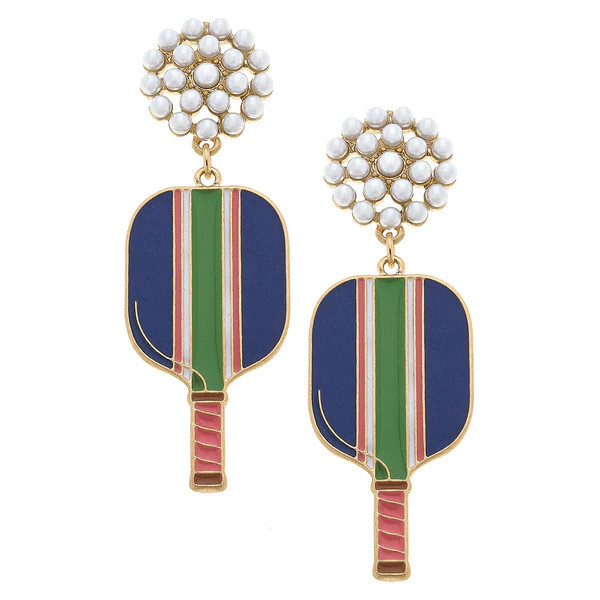 Ellie Pickleball Pearl Cluster Drop Earrings in Blue | CANVAS