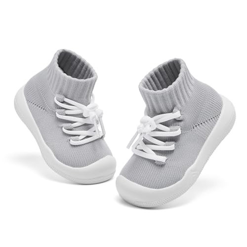 Fahrerliebe Baby Sock Shoes Boy Baby Walking Shoes Non-Slip Infant Sock Shoes Tiny Toe First Sneakers Toddler Sock Shoes Breathable 9 12 18 24 Months Grey | Amazon (US)