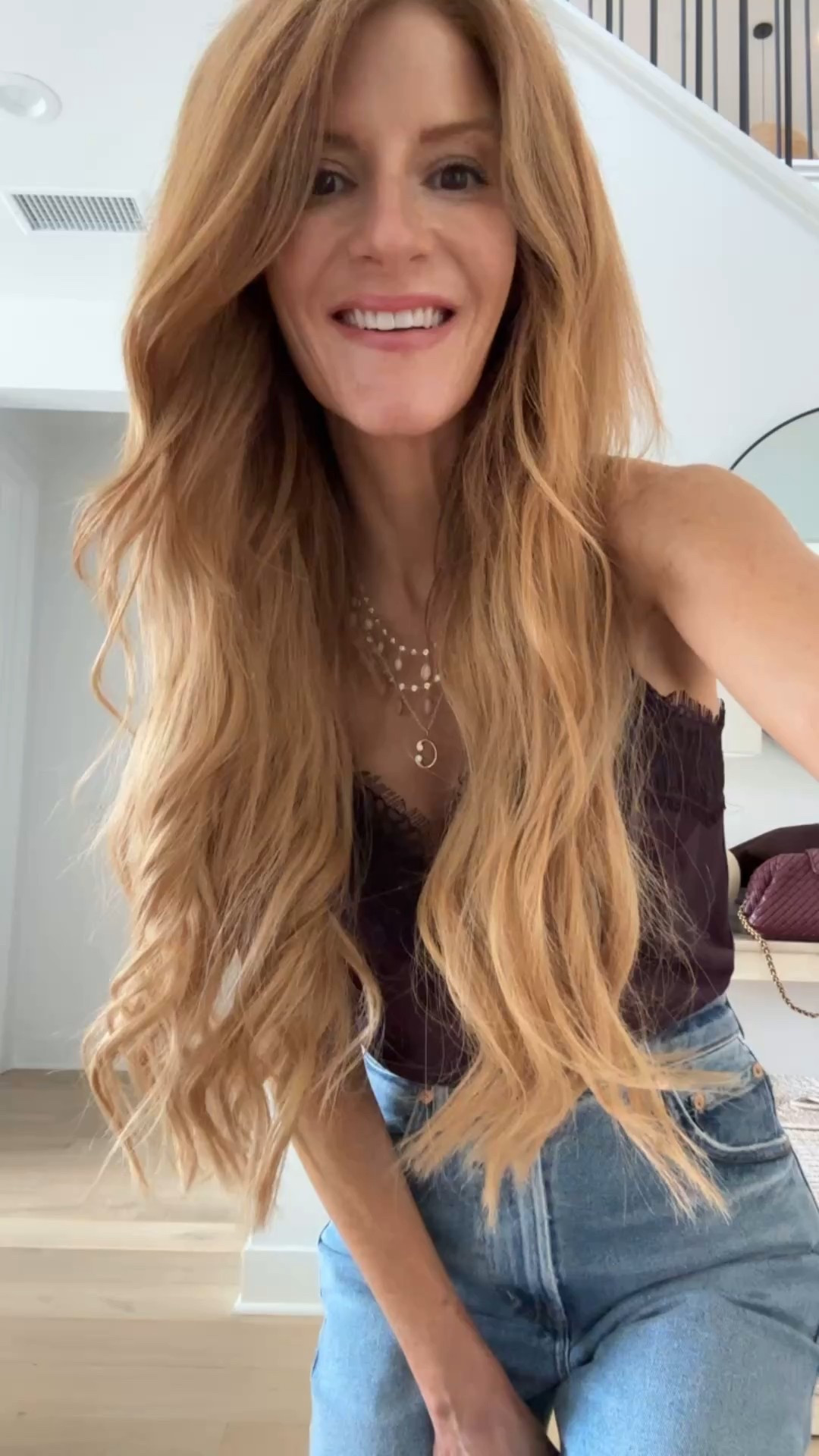 Burgundy lace trim cami on sale, straight leg jeans run true favorite pair! Blazer is oversized wearing size 0 

#LTKootd #LTKSaleAlert #LTKOver40