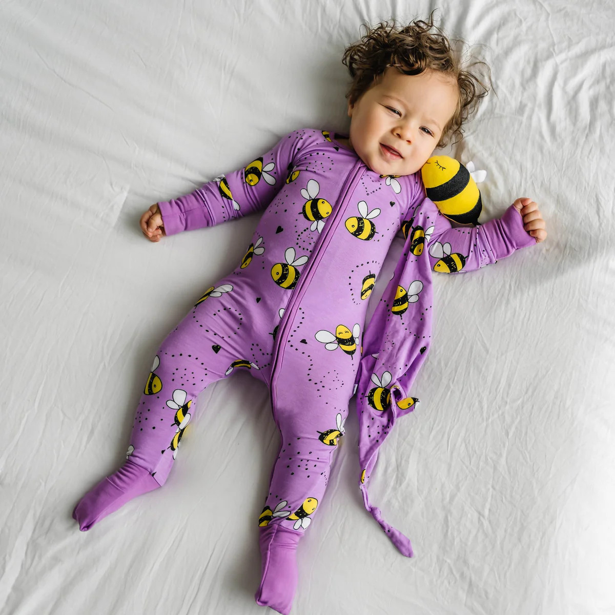 Purple Bees Bamboo Viscose Zippy | Little Sleepies