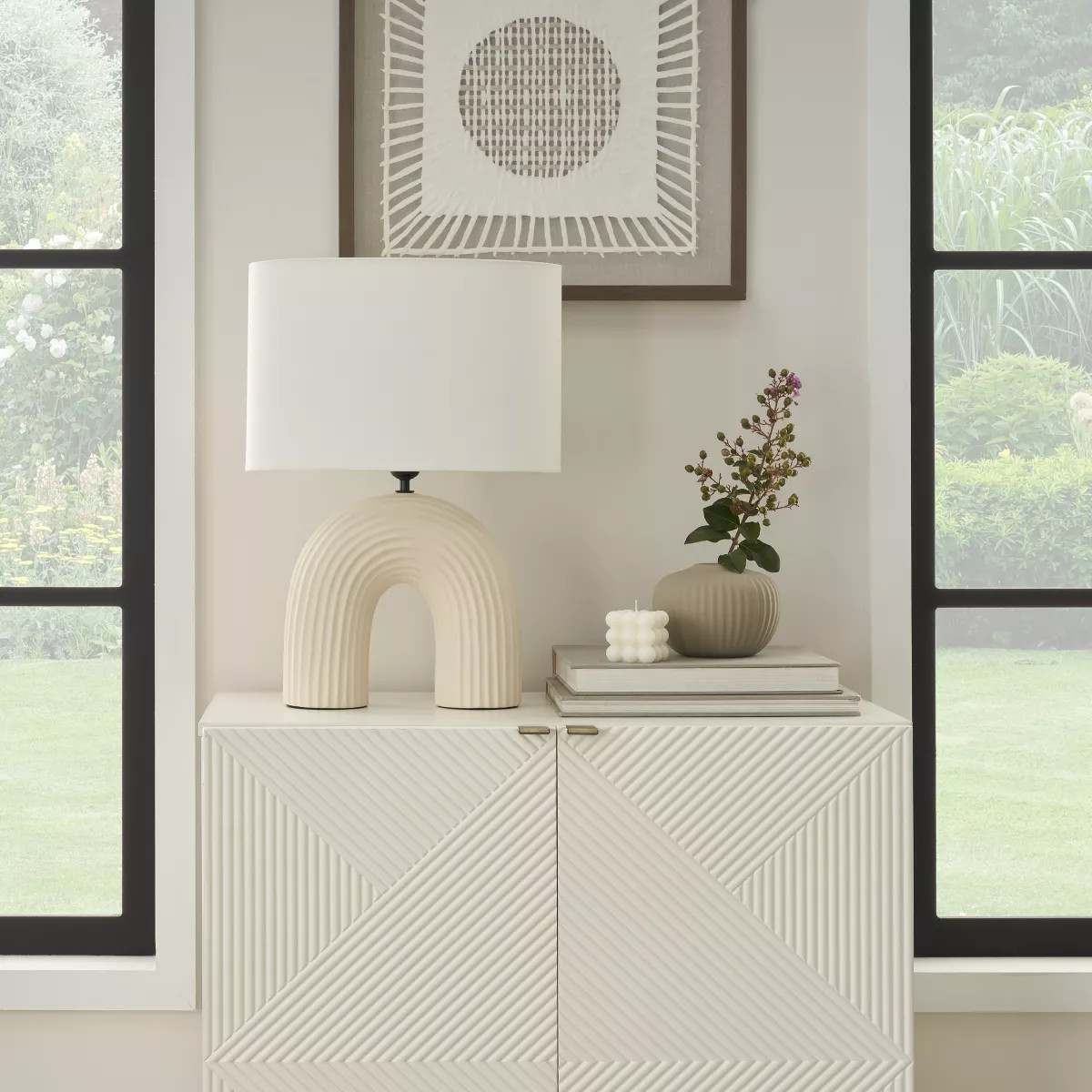 Nourison 21" Off White Textured Ceramic Arch Table Lamp | Target