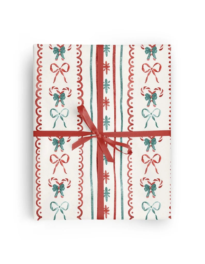 Red and Green Christmas Candy Cane Stripe Wrapping Paper, Wrapping Paper Rolls, Christmas Bows Gi... | Walmart (US)
