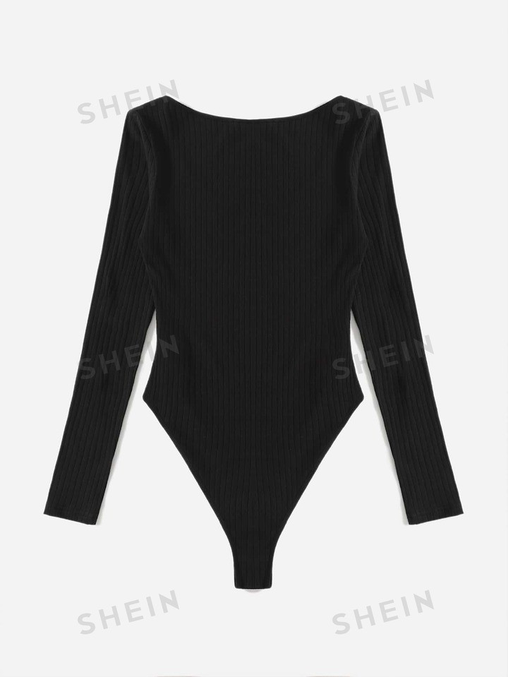 SHEIN EZwear Solid Ribbed Knit Bodysuit | SHEIN