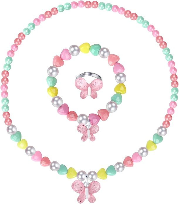 Girls Glitter Butterfly Jewelry Set - Toddler Butterfly Necklace Girls Pretend Plasy Toy Jewelry ... | Amazon (US)