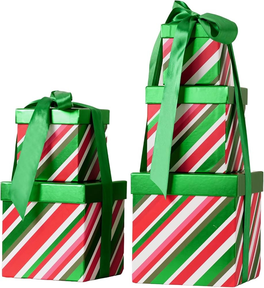 5PCS Christmas Nesting Gift Boxes with Lid, Xmas Nested Box Set, 5 Sizes, Square Stackable, Green... | Amazon (US)