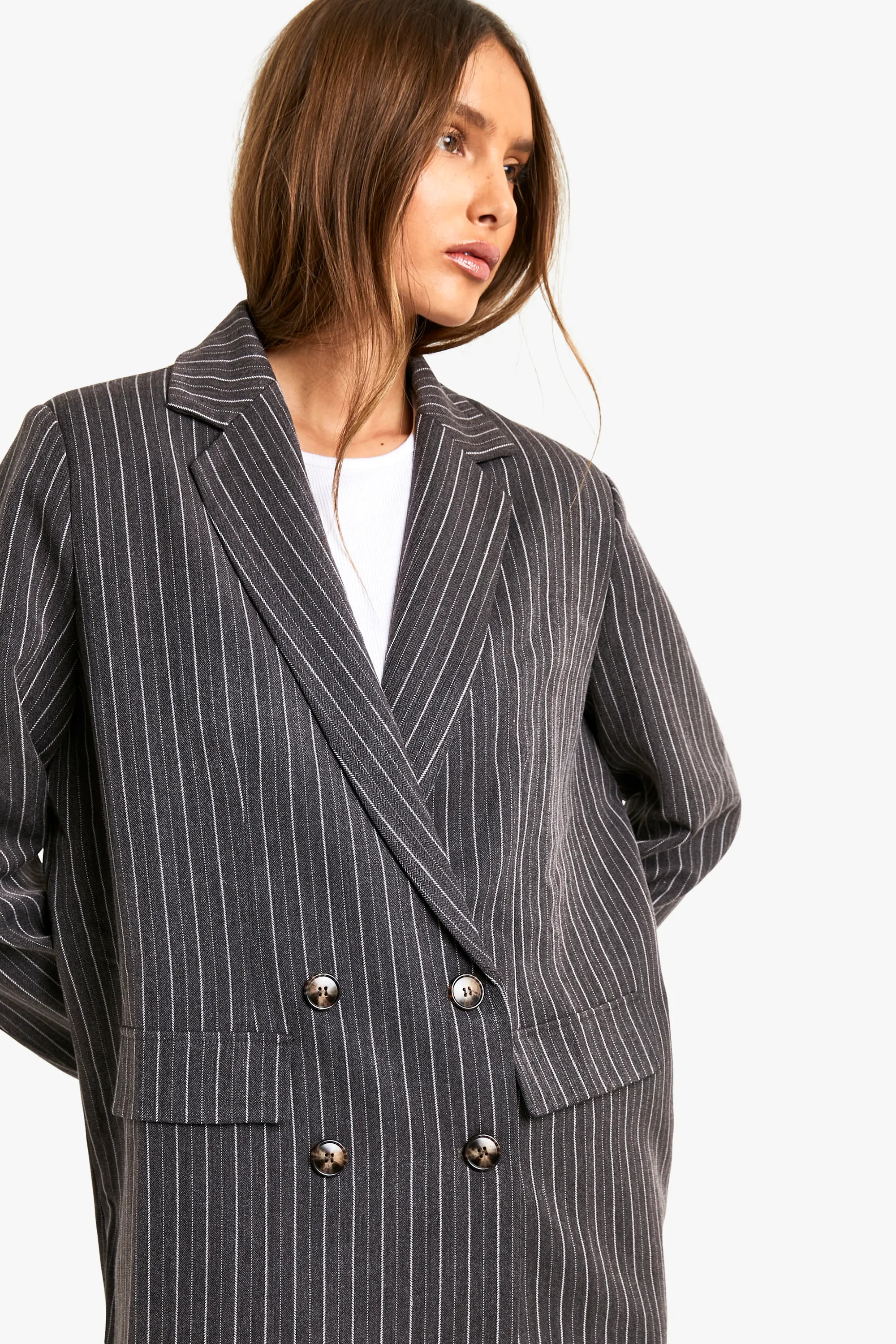 Suits | Pinstripe Oversized Double Breasted Blazer | boohoo | boohoo (US & Canada)