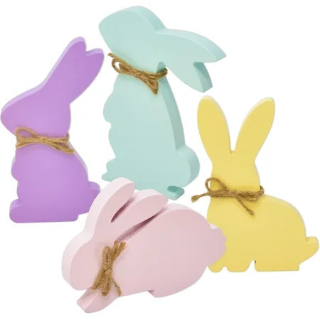 Gift Boutique Easter Bunny Tabletop Decorations Wooden Rabbit Centerpieces Rustic Spring Home Decor 4 Count Pastel Set | Walmart (US)