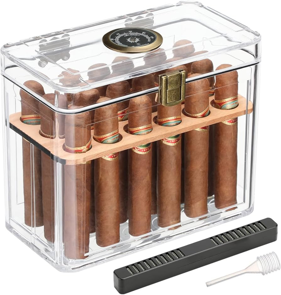 Cigar Humidor, Acrylic Humidor Cigar Box, Cigar Accessories with Hygrometer & Humidifier, Cigar G... | Amazon (US)