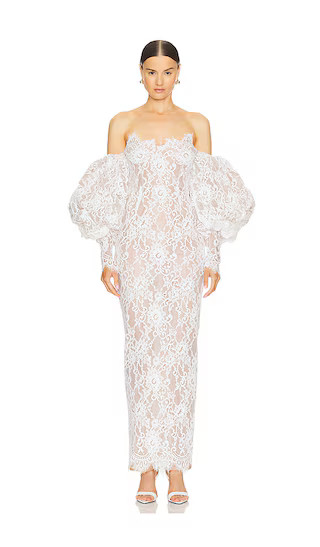 Colette Blanc Off The Shoulder Gown in White & Lace | Revolve Clothing (Global)