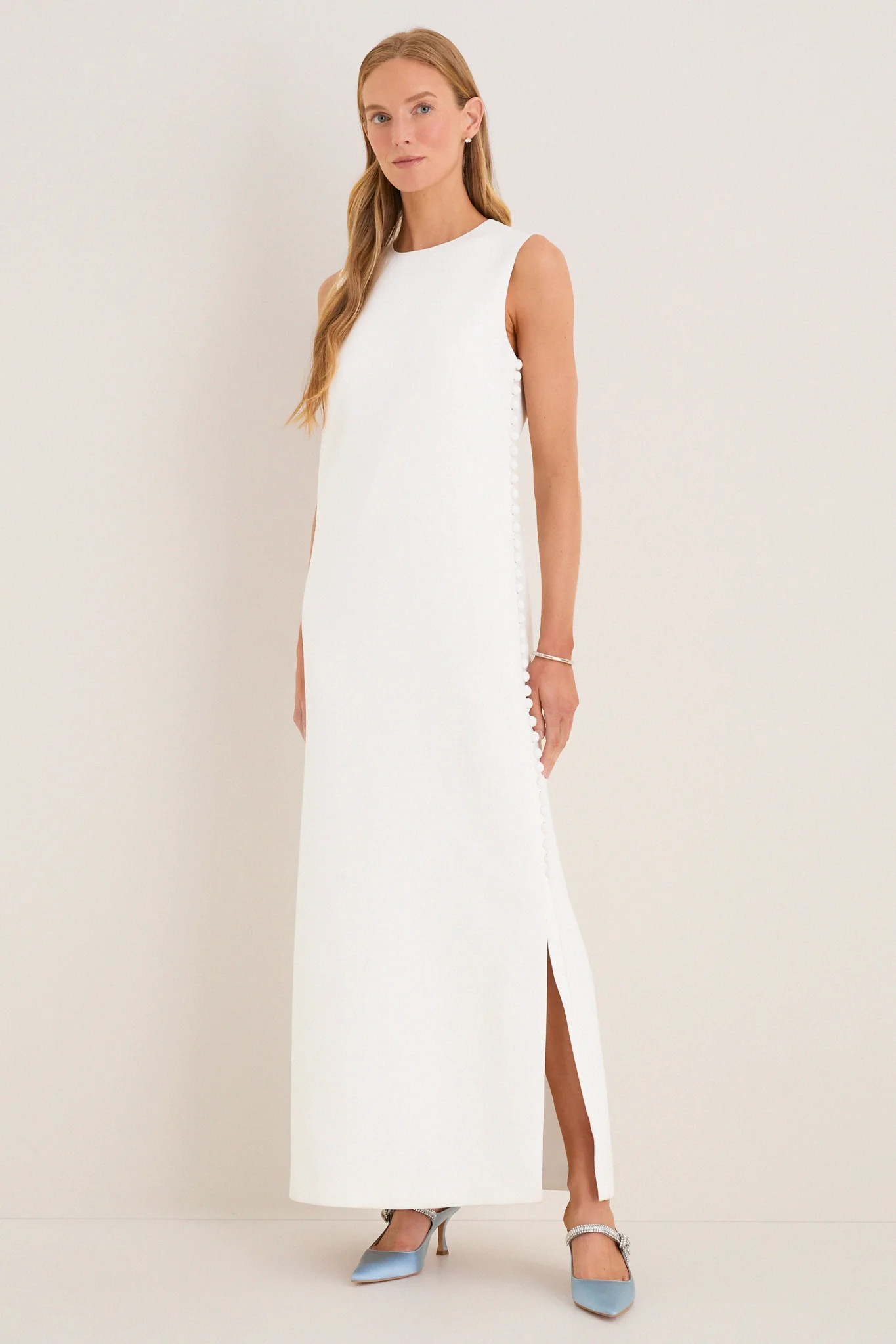 Cloud White Crepe Button Camille Maxi Dress | Tuckernuck (US)