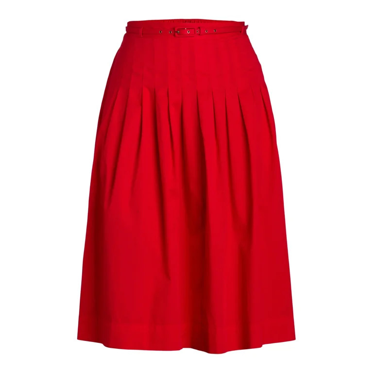 Free Assembly Women's Belted Cotton Pleated Midi Skirt, Sizes XS-4X | Walmart (US)