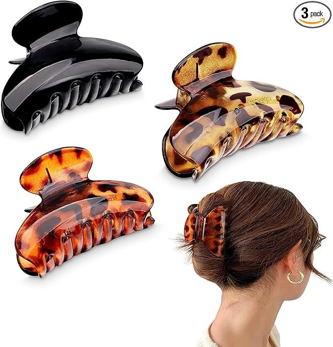 3 Pcs Hair Jaw Clips, 7cm x 4cm/2.8inch x 1.6inch Medium Acrylic Hair Claw Clips for Girls and Wo... | Amazon (UK)