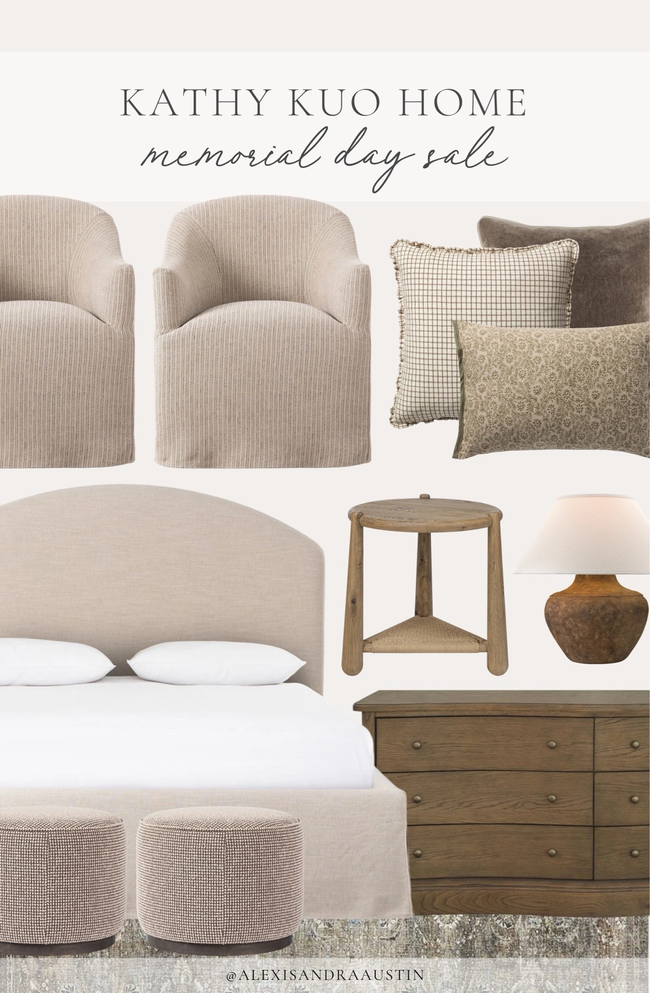 Sharing all of my favorites around my home plus other favorites during the Kathy Kuo Home Memorial Day sale! From my stunning linen stripe accent chairs to neutral wood tone furniture accents, now is the time to save on the perfect piece for an upgrade in any space.

Home finds, neutral home inspo, furniture favorites, Memorial Day sale, sale alert, deal of the day, Kathy Kuo Home, upholstered bed frame, dresser details, accent chair, neutral wood tones, moody table lamp, vintage style area rug, cozy throw pillow, living room refresh, bedroom refresh, shop the look!

#LTKSeasonal #LTKHome #LTKSaleAlert