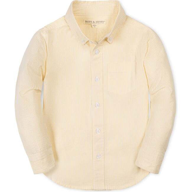 Organic Long Sleeve Seersucker Shirt, Yellow Seersucker | Maisonette