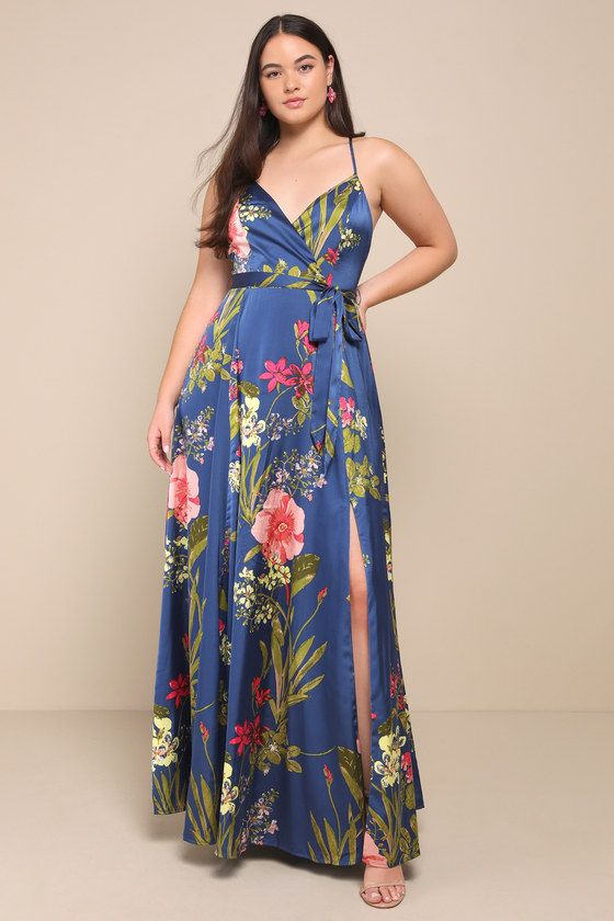 Still the One Blue Floral Print Satin Maxi Dress | Lulus