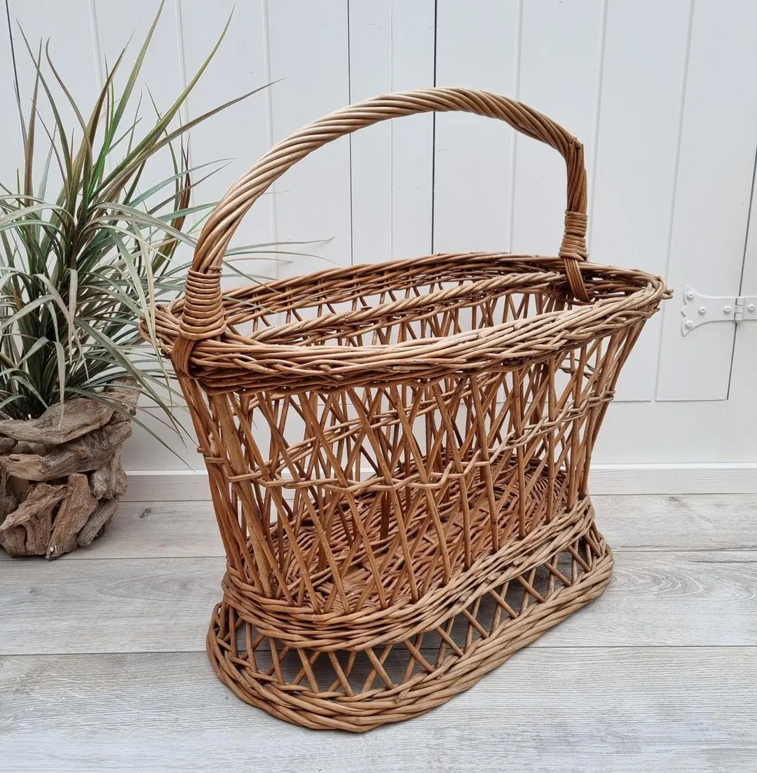 Vintage Wicker Basket With Handle, Farmhouse Decor - Etsy | Etsy (US)