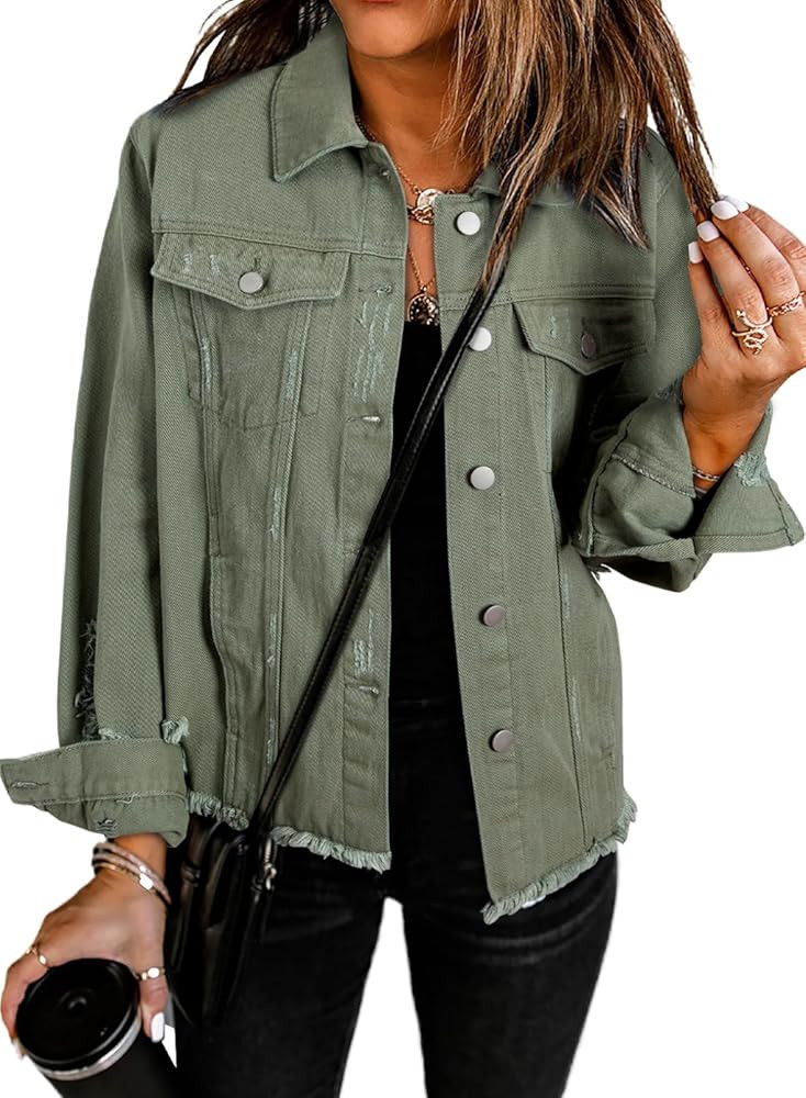 EVALESS Womens Boyfriend Washed Crop Denim Jean Jacket Coat | Amazon (US)