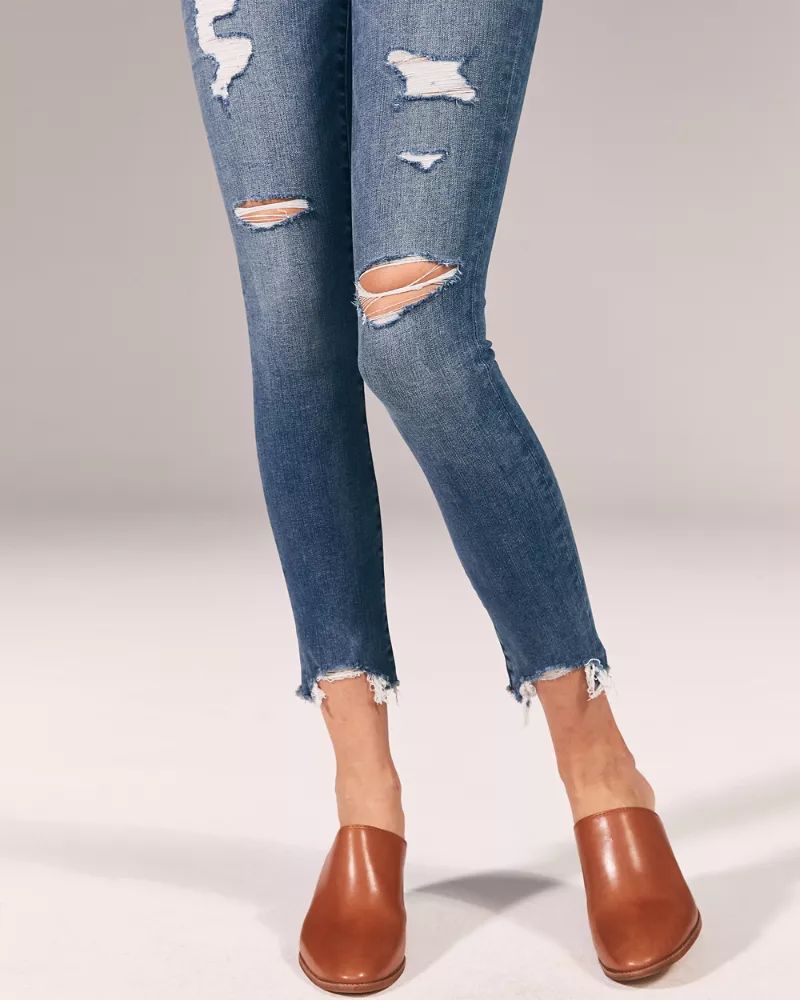 Ripped High Rise Super Skinny Ankle Jeans | Abercrombie & Fitch US & UK