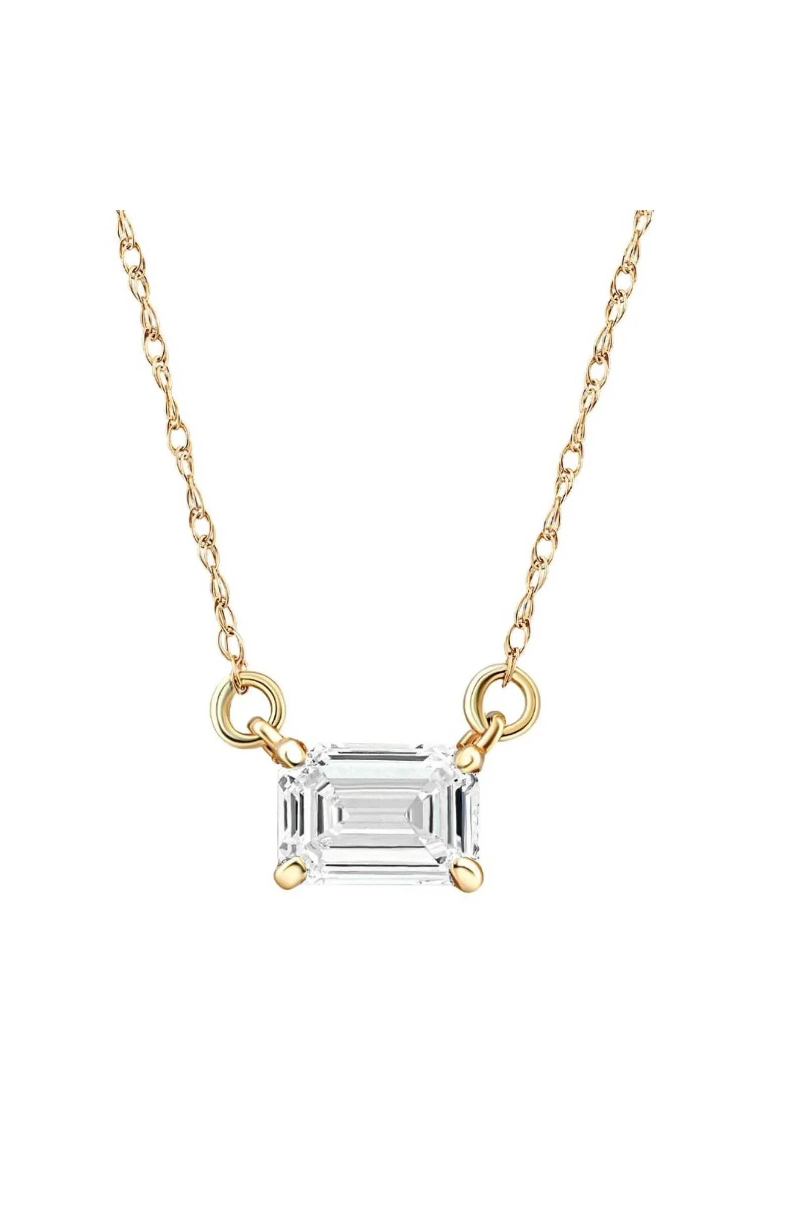 3/4Ct Emerald Cut Diamond White or Yellow Gold Pendant 18" Necklace Lab Grown | Nordstrom
