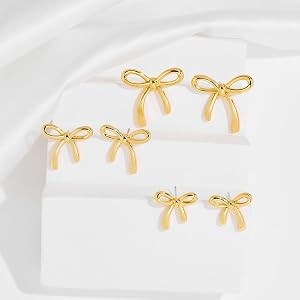 14K Gold Plated Bow Stud Earrings for Women | Amazon (US)