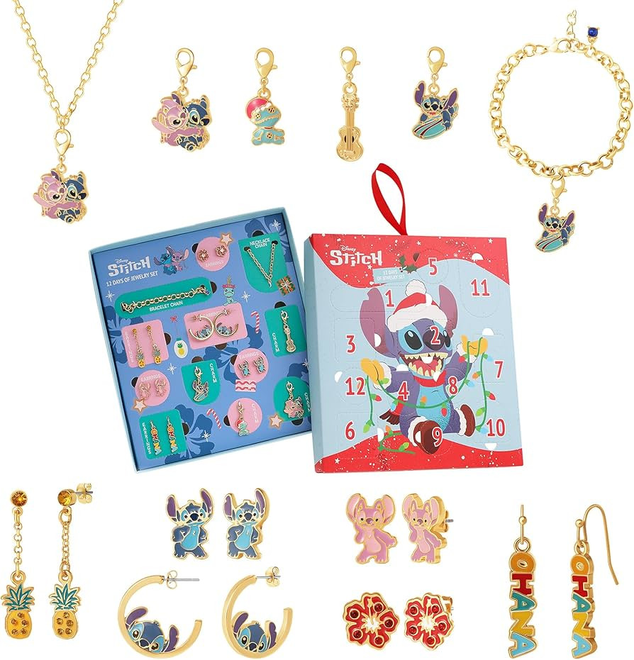 Disney Stitch Jewelry Advent Gift Set: 12 Piece Earrings Necklace Bracelet & Charms Mix & Match C... | Amazon (US)