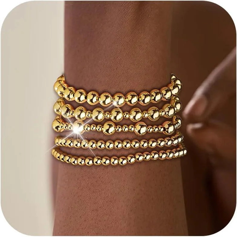 Gold Beaded Bracelets for Women Trendy Non Tarnish Gold Bracelet Stack Jewelry Sets Paperclip Cro... | Walmart (US)